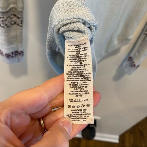 Free People Rosey Seaspray Waffle Embellished Cuff Thermal Top large - Picture 9 of 11